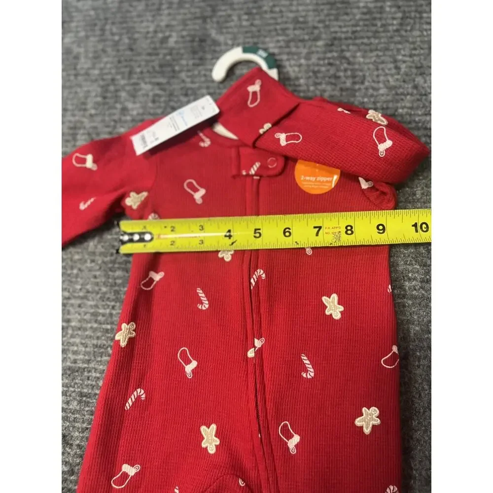 Carter's 3M Red Cotton Footed Christmas One-Piece Sleeper 2-Way Zip